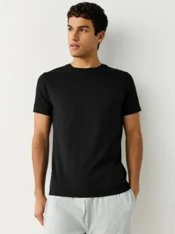Next Slim Fit 100% Cotton Layering T-Shirts 5 Pack Black/Grey Marl/White/Navy New