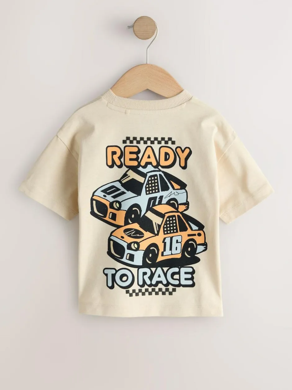 Next Black/Grey Race Car Short Sleeve Graphic T-Shirts 3 Pack (3mths-7yrs) Clearance