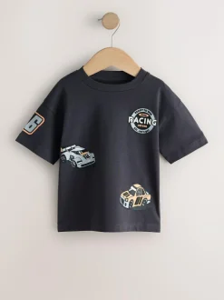 Next Black/Grey Race Car Short Sleeve Graphic T-Shirts 3 Pack (3mths-7yrs) Clearance