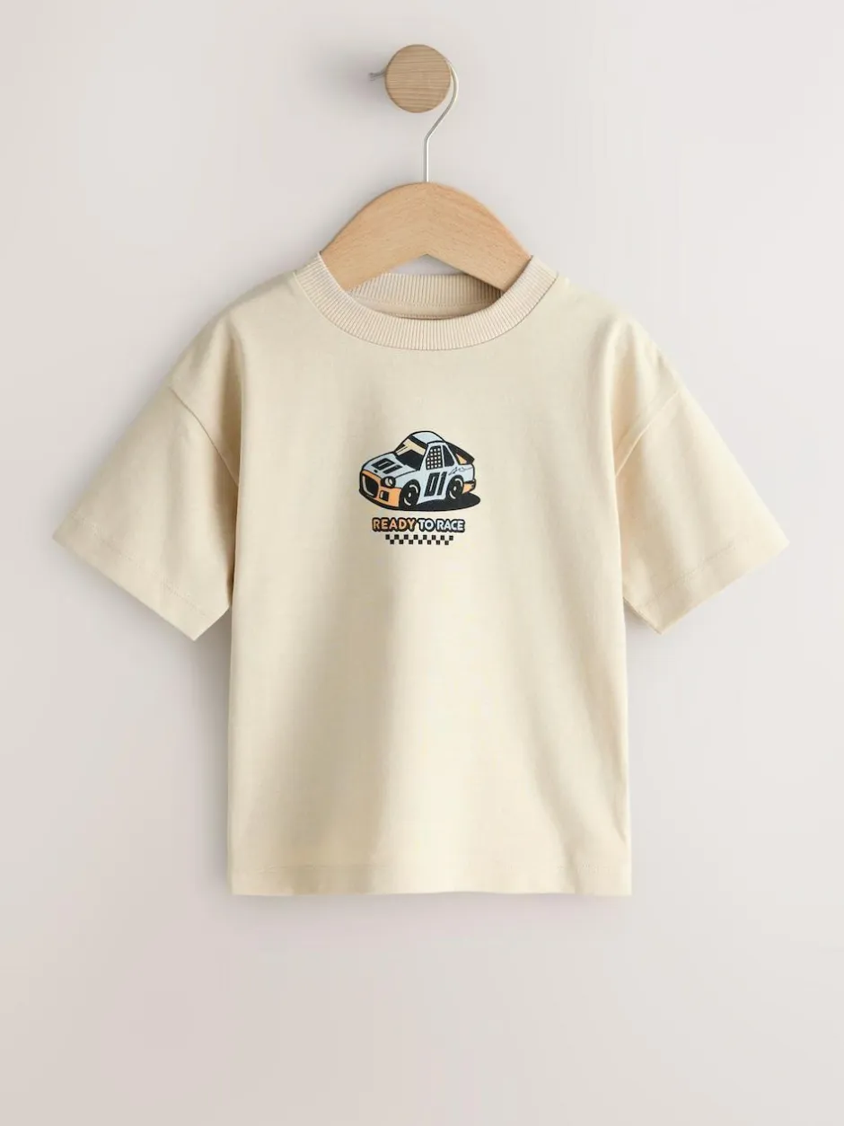 Next Black/Grey Race Car Short Sleeve Graphic T-Shirts 3 Pack (3mths-7yrs) Clearance