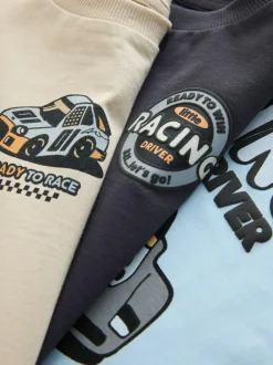 Next Black/Grey Race Car Short Sleeve Graphic T-Shirts 3 Pack (3mths-7yrs) Clearance