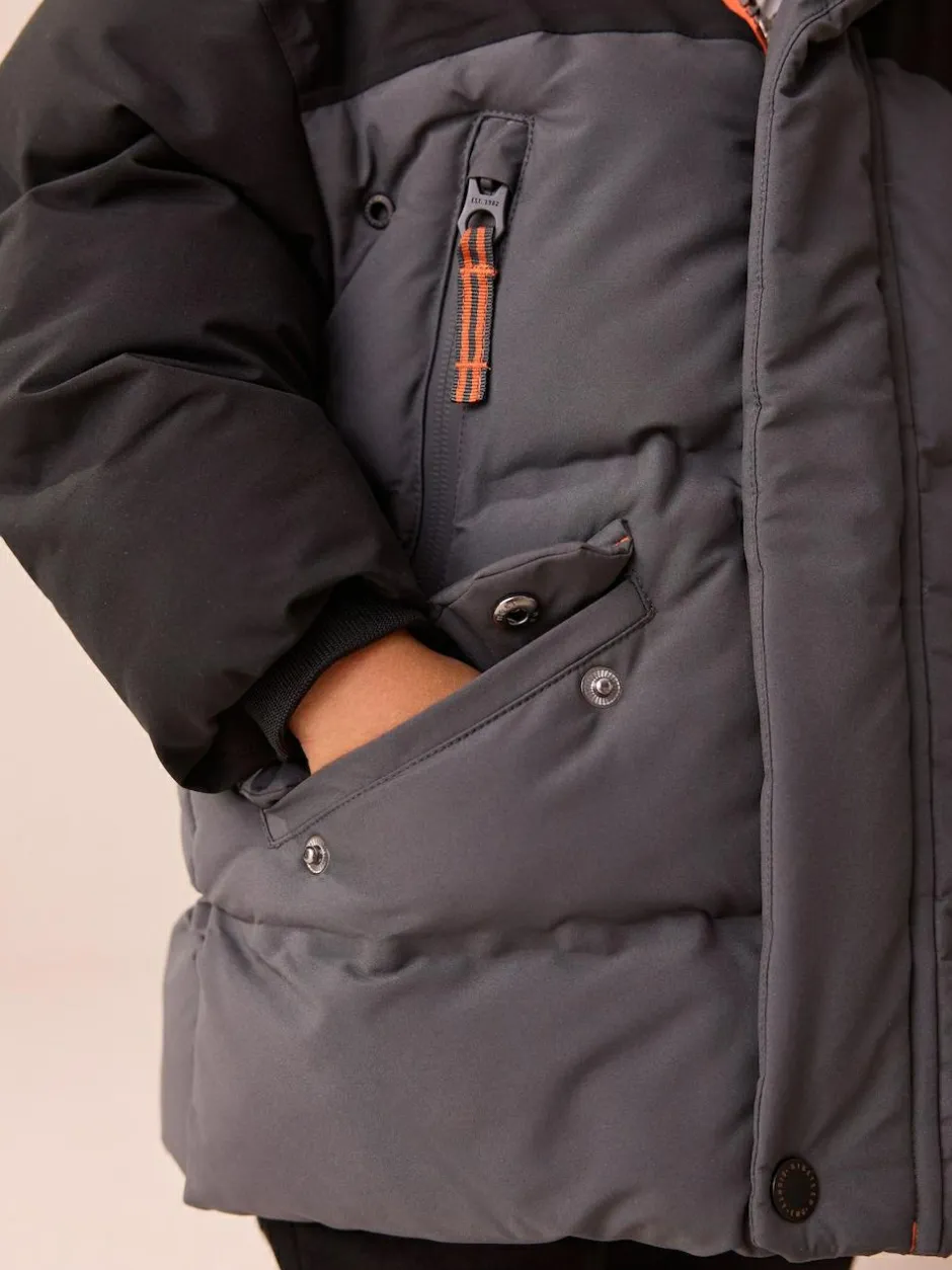 Next Waterproof Warm Padded Coat (12mths-10yrs) Black/Grey Clearance