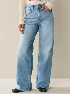 Next Wide Leg Jeans 2 Pack Black/Mid Blue Sale
