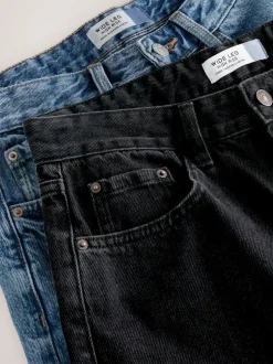 Next Wide Leg Jeans 2 Pack Black/Mid Blue Sale