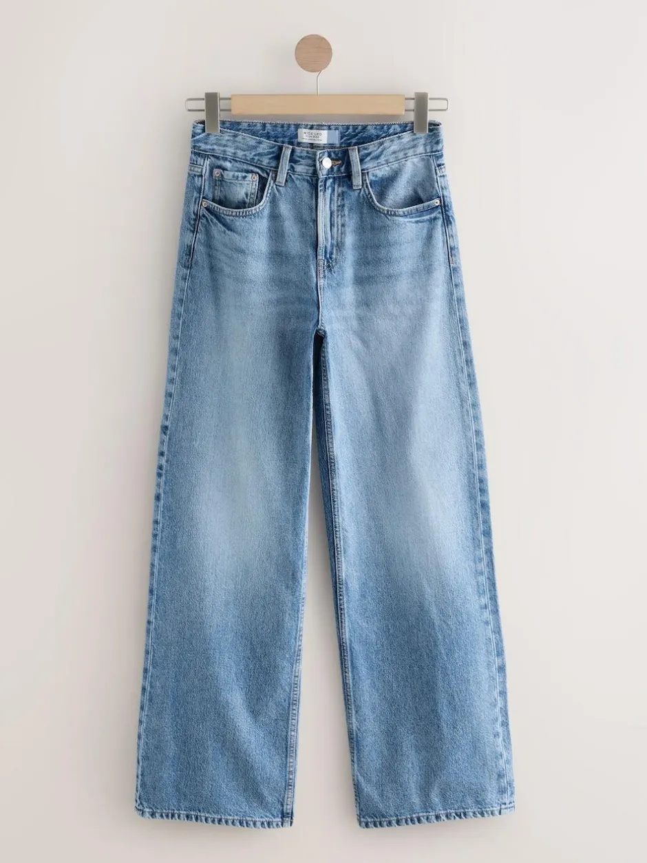 Next Wide Leg Jeans 2 Pack Black/Mid Blue Sale
