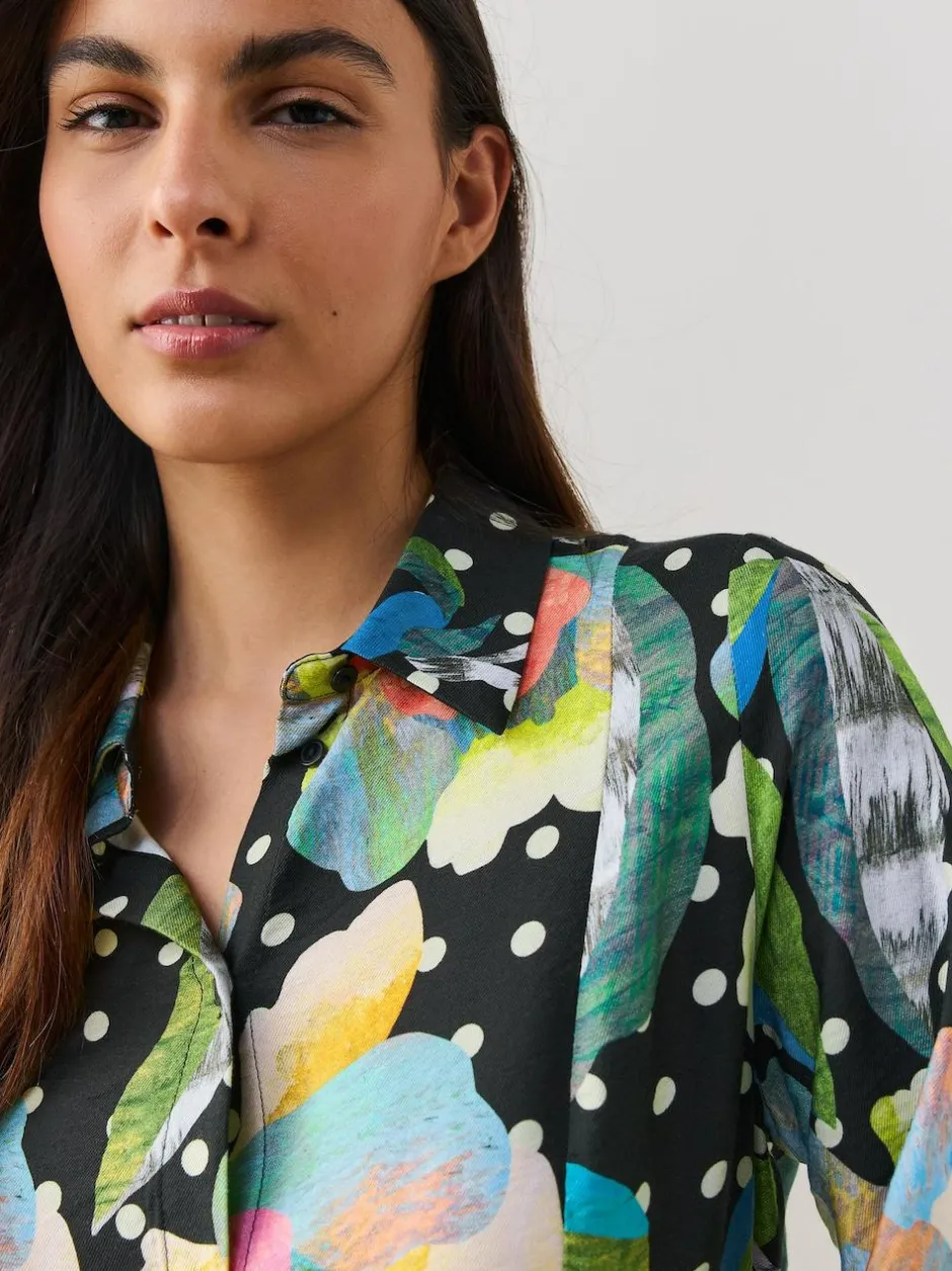 Next Long Sleeve Midi Shirt Dress Black/Multi Floral Best