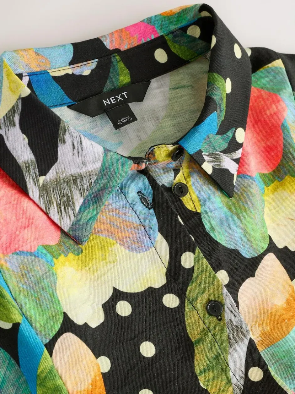 Next Long Sleeve Midi Shirt Dress Black/Multi Floral Best