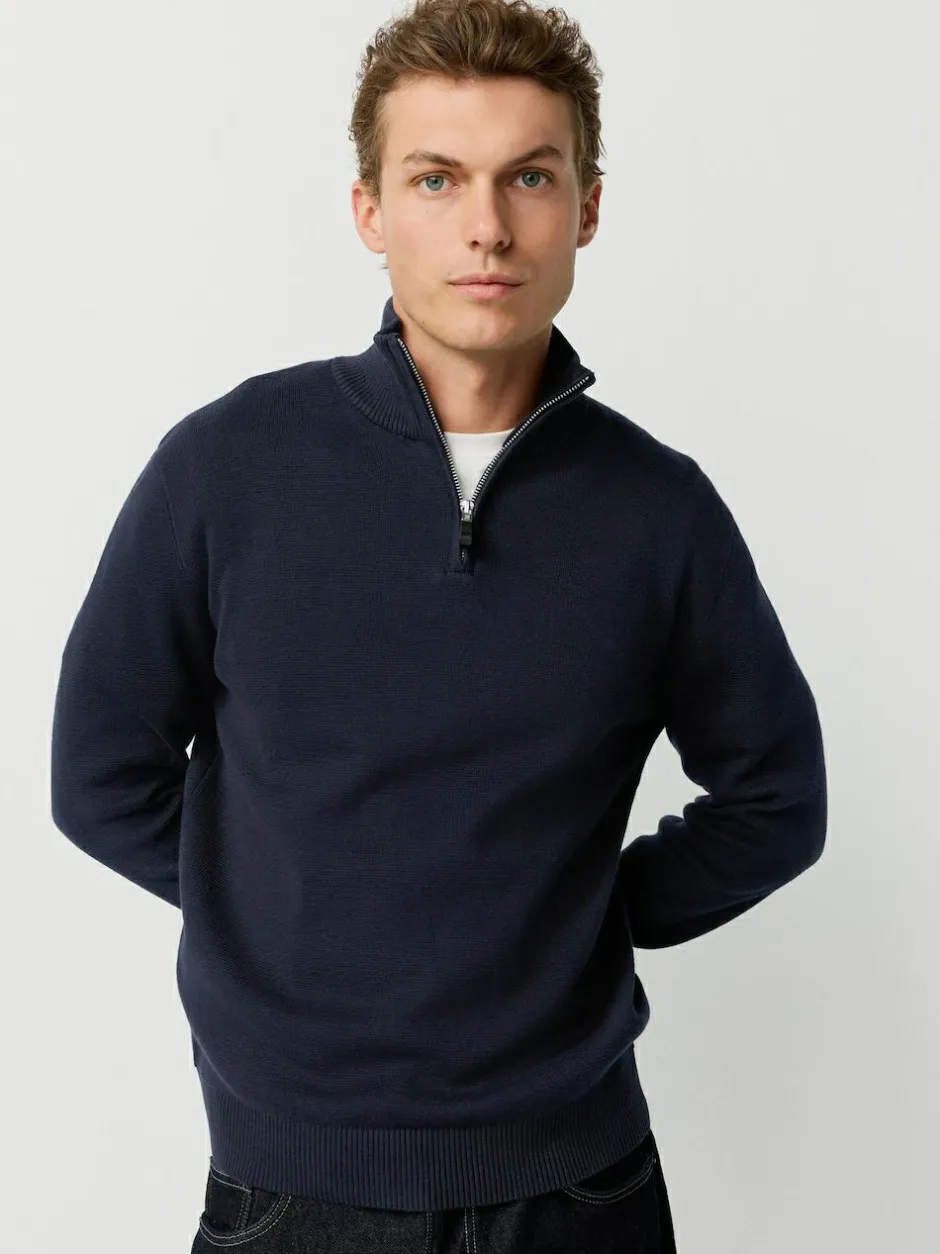 Next N.Premium 100% Cotton Regular Fit Premium Quarter Zip Jumpers 2 Pack Black/Navy Blue Best