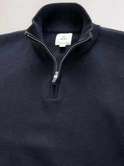 Next N.Premium 100% Cotton Regular Fit Premium Quarter Zip Jumpers 2 Pack Black/Navy Blue Best