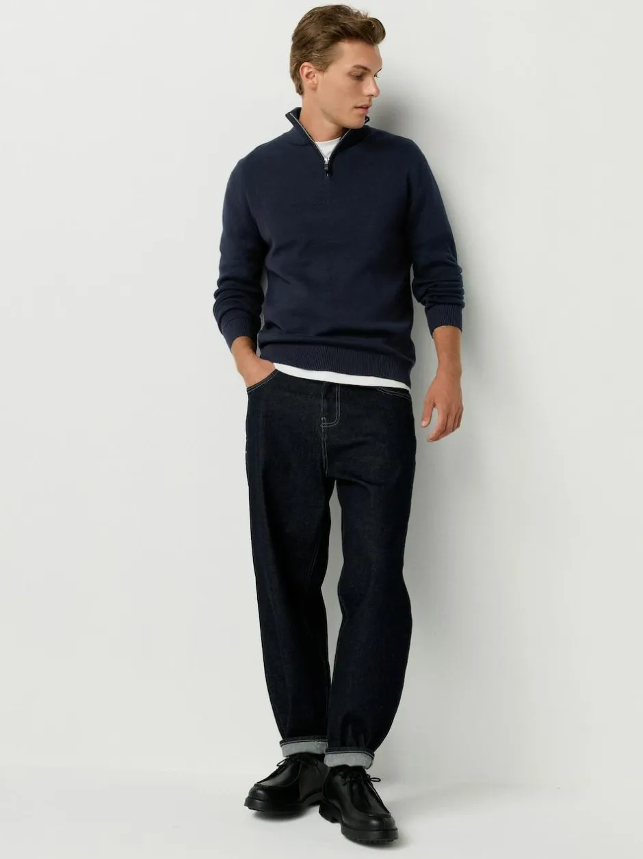 Next N.Premium 100% Cotton Regular Fit Premium Quarter Zip Jumpers 2 Pack Black/Navy Blue Best