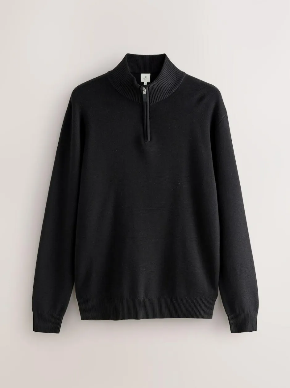 Next N.Premium 100% Cotton Regular Fit Premium Quarter Zip Jumpers 2 Pack Black/Navy Blue Best