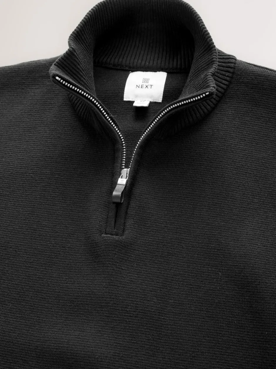 Next N.Premium 100% Cotton Regular Fit Premium Quarter Zip Jumpers 2 Pack Black/Navy Blue Best