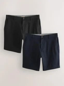 Next Straight Fit Stretch Chino Shorts 2 Pack Black/Navy New