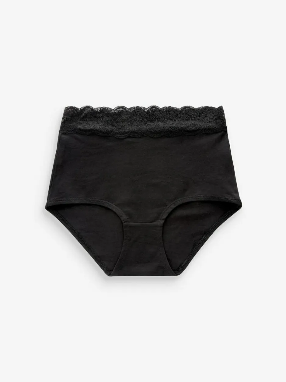 Next Black/Pink Heart Print Full Brief Cotton Lace Knickers 4 Pack New