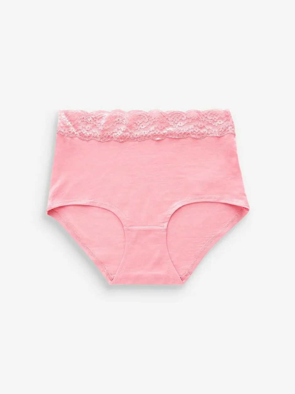 Next Black/Pink Heart Print Full Brief Cotton Lace Knickers 4 Pack New