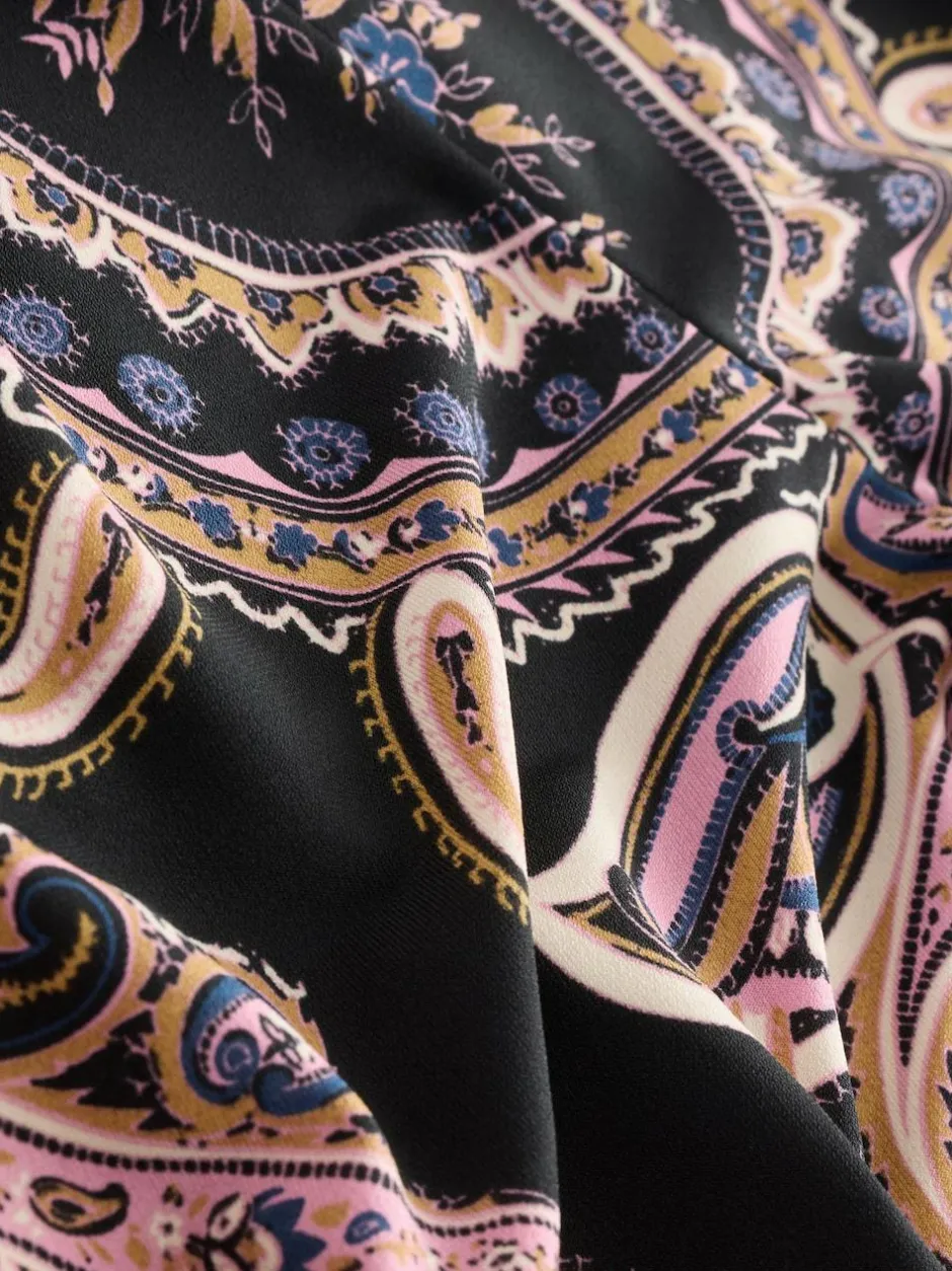Next Long Sleeve Twist Neck Jersey Blouse Black/Pink Paisley New