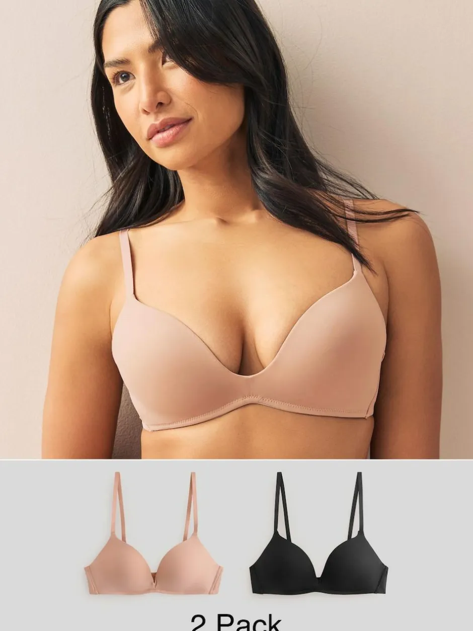 Next A-E Push Up Padded Non Wired Smoothing Bras 2 Pack Black/Praline Nude Outlet