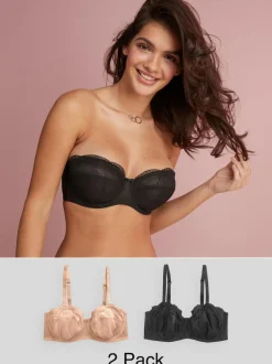 Next DD+ Non Pad Strapless Bras 2 Pack Black/Praline Nude Best