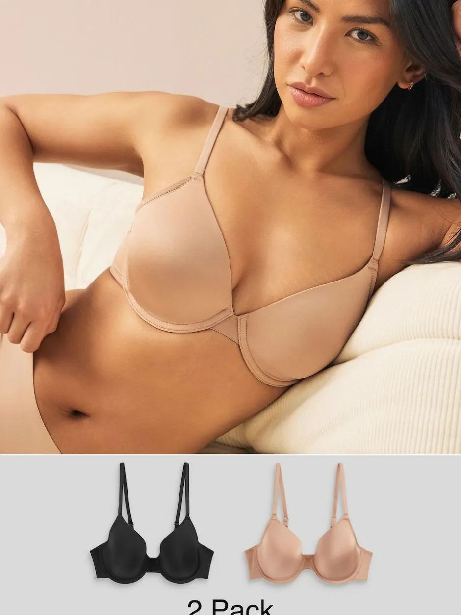 Next Black/Praline Nude Full Cup A-E Smoothing Ultimate Comfort Bras 2 Pack Clearance