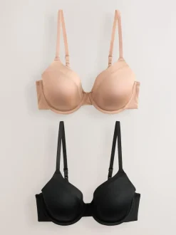 Next Black/Praline Nude Full Cup A-E Smoothing Ultimate Comfort Bras 2 Pack Clearance