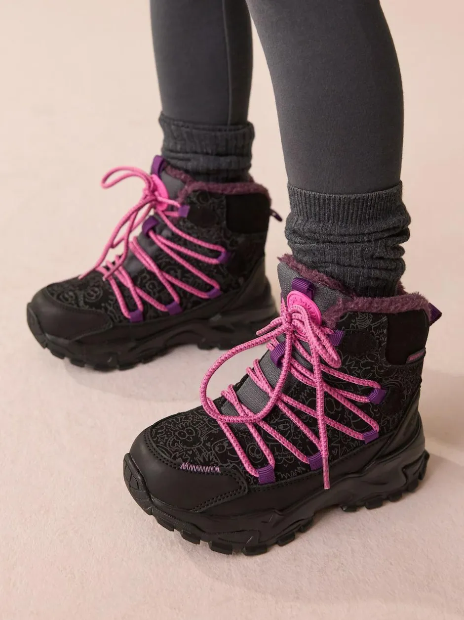 Next Black/Purple Printed Waterproof Walking Boots