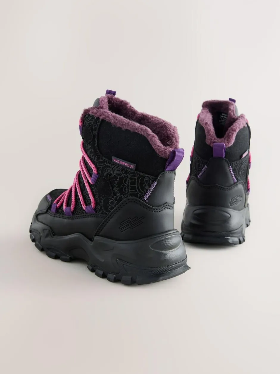 Next Black/Purple Printed Waterproof Walking Boots