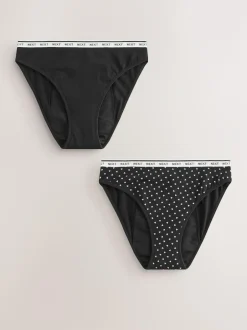 Next High Leg Heavy Flow Period Knickers 2 Pack Black/Red Heart Hot