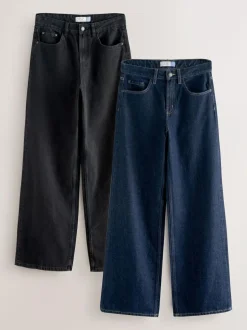 Next Wide Leg Jeans 2 Pack Black/Rinse Blue Hot