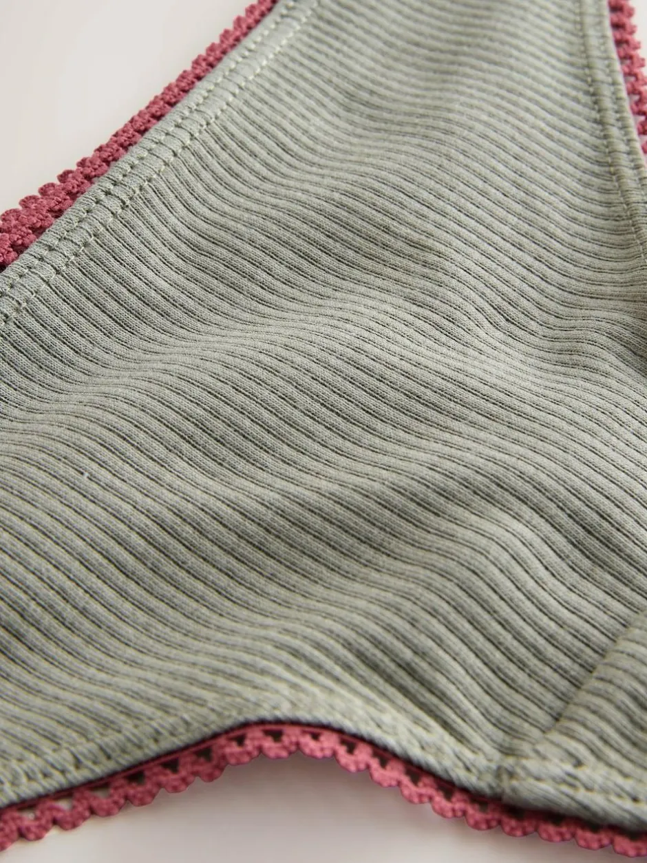 Next Thong Cotton Rib Knickers 3 Pack Black/Rose/Olive Outlet
