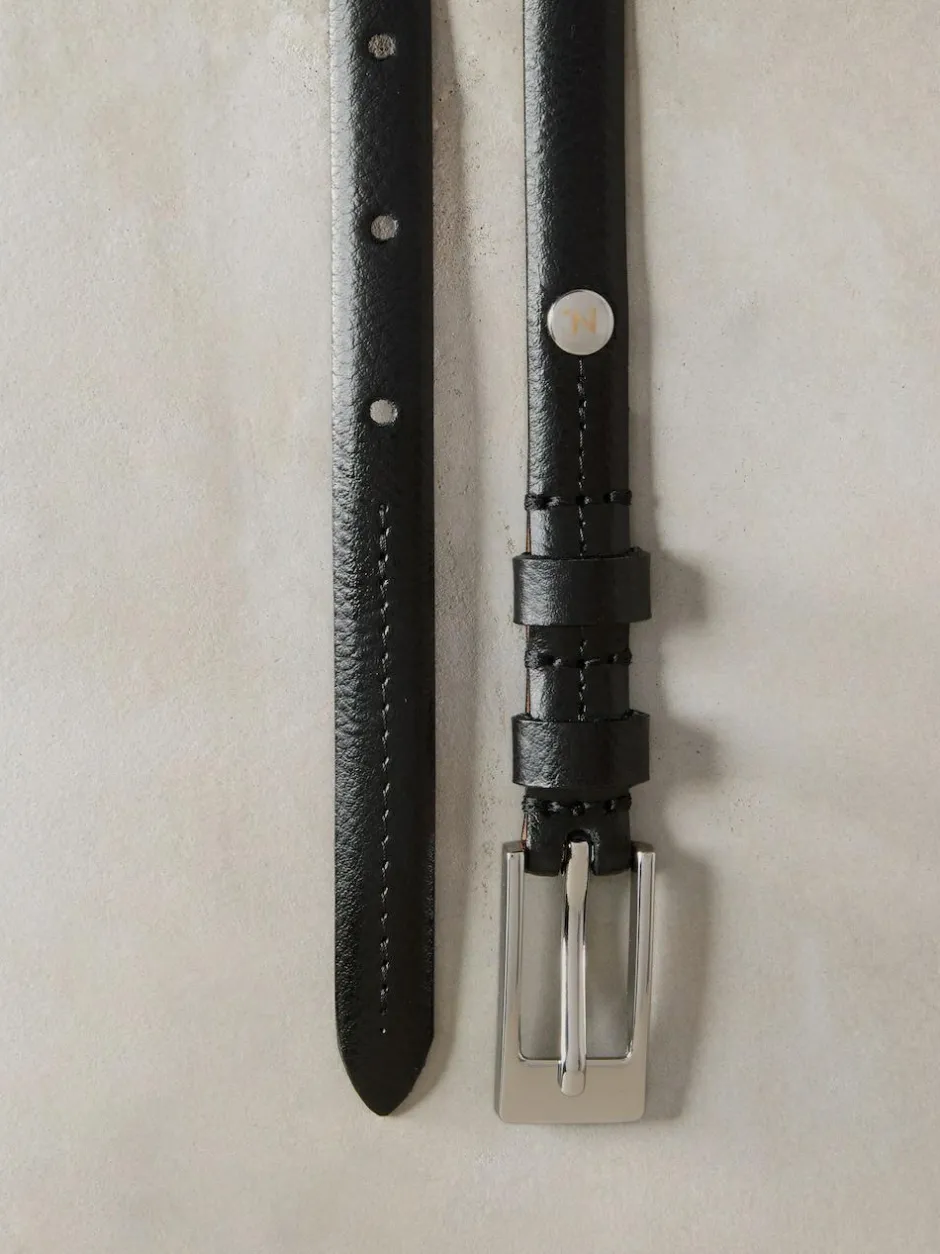 Next N. Premium Skinny Made In Italy Leather Belt Black/Silver Online