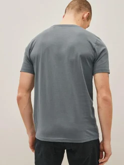 Next Black/Slate/Grey Marl/White/Navy/Blue Slim Fit Essential Cotton T-Shirts 6 Pack Sale