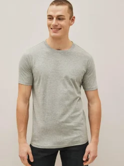 Next Black/Slate/Grey Marl/White/Navy/Blue Slim Fit Essential Cotton T-Shirts 6 Pack Sale