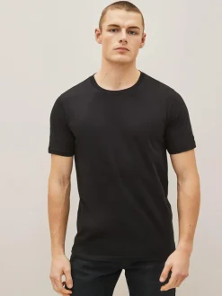 Next Black/Slate/Grey Marl/White/Navy/Blue Slim Fit Essential Cotton T-Shirts 6 Pack Sale