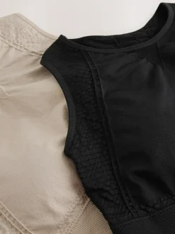 Next Black/Stone Seamless High Neck Medium Impact Sports Bras 2 Pack New