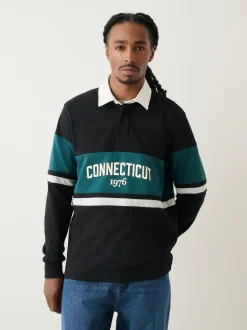 Next Black/Teal Blue Block Rugby Shirt Sale