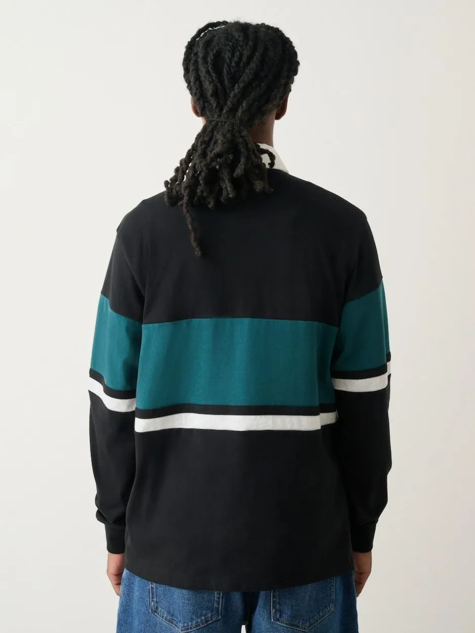Next Black/Teal Blue Block Rugby Shirt Sale