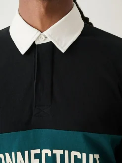 Next Black/Teal Blue Block Rugby Shirt Sale