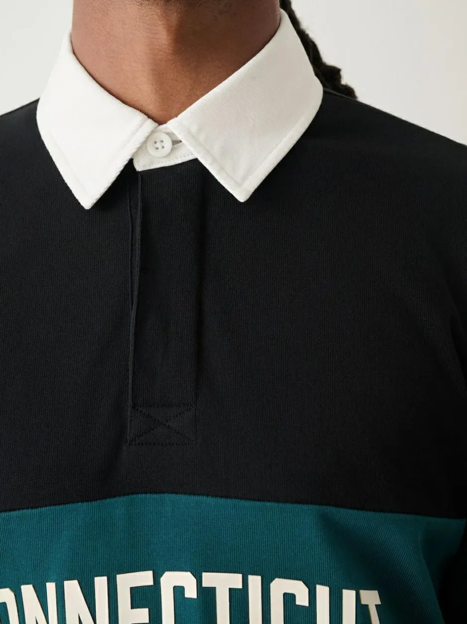 Next Black/Teal Blue Block Rugby Shirt Sale