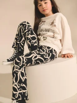 Next Black/White Bow 1 Pack Rib Flare Leggings (3-16yrs) Clearance