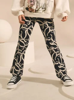 Next Black/White Bow 1 Pack Rib Flare Leggings (3-16yrs) Clearance