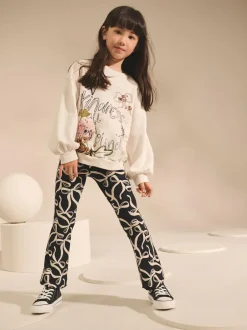 Next Black/White Bow 1 Pack Rib Flare Leggings (3-16yrs) Clearance