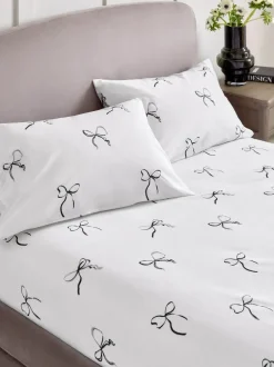 Next Black/White Bow Fitted Sheet and Pillowcase Set