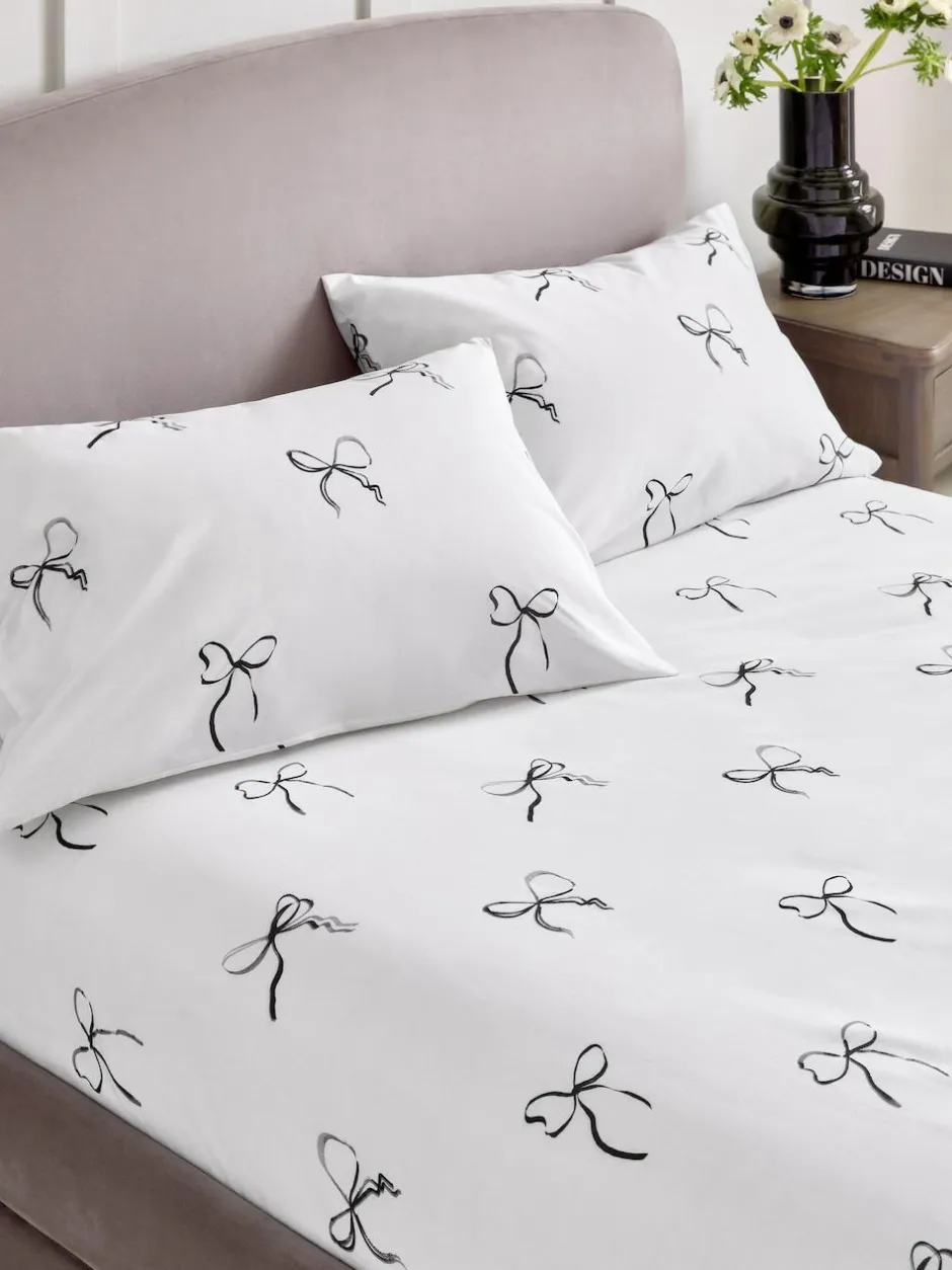 Next Black/White Bow Fitted Sheet and Pillowcase Set