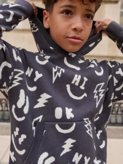 Next Knitted Hoodie (3-16yrs) Black/White Character Online