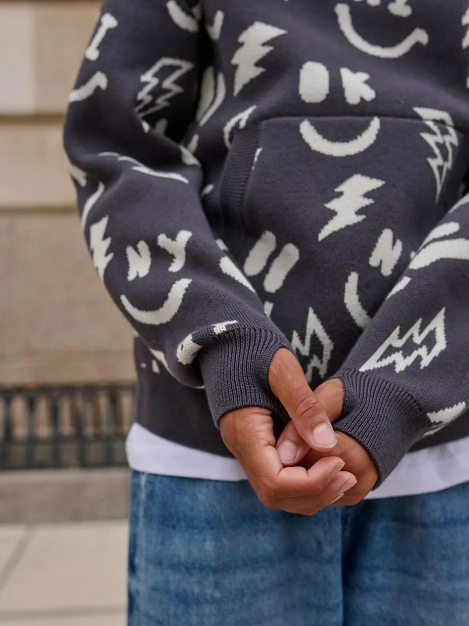 Next Knitted Hoodie (3-16yrs) Black/White Character Online