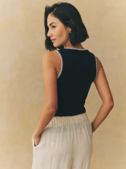 Next Contrast Knit Trim Scoop Neck Sleeveless Tank Vest Top Black/White Best