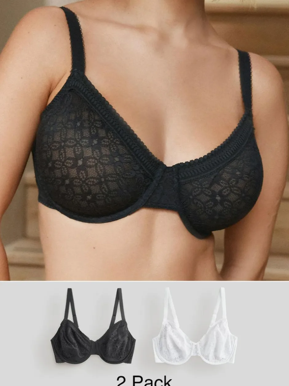 Next DD+ Lace Non Pad Full Cup Minimiser Bras 2 Pack Black/White Clearance