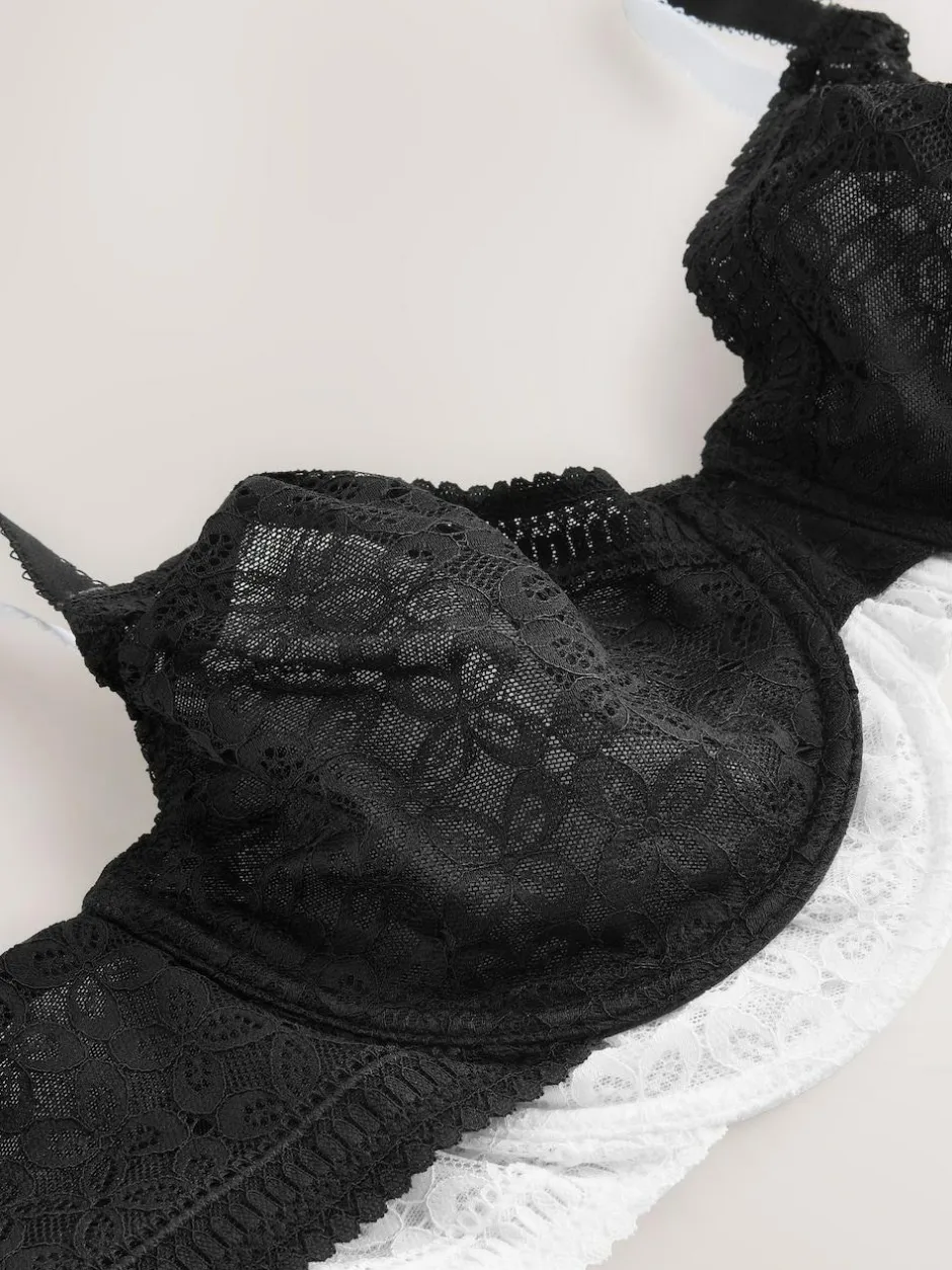 Next DD+ Lace Non Pad Full Cup Minimiser Bras 2 Pack Black/White Clearance