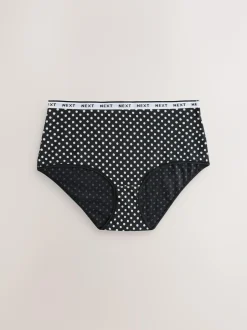 Next Black/White Floral Print Midi Cotton Logo Knickers 4 Pack Best