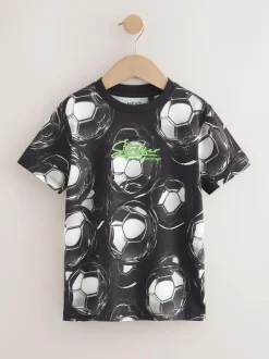 Next Black/White Football Regular Fit Short Sleeve All-Over Print T-Shirt (3-16yrs) Outlet